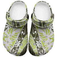 Olive Tahiti Tiare Monstera Clogs Shoes Polynesian Pattern Curve Style - Polynesian Pride