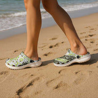 Olive Tahiti Tiare Monstera Clogs Shoes Polynesian Pattern Curve Style - Polynesian Pride