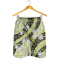 Olive Tahiti Tiare Monstera Shorts for Men Polynesian Pattern Curve Style - Polynesian Pride