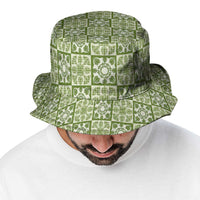 Omaomao Palaka Quilt Hawaii Bucket Hat Hawaiian Tropical Monstera Sea Turtle
