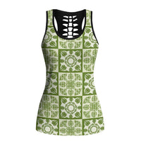 Omaomao Palaka Quilt Hawaii Hollow Tank Top Hawaiian Tropical Monstera Sea Turtle