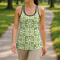 Omaomao Palaka Quilt Hawaii Hollow Tank Top Hawaiian Tropical Monstera Sea Turtle