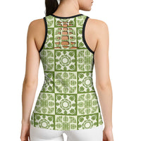 Omaomao Palaka Quilt Hawaii Hollow Tank Top Hawaiian Tropical Monstera Sea Turtle