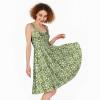 Omaomao Palaka Quilt Hawaii Midi Dress Hawaiian Tropical Monstera Sea Turtle