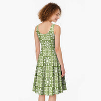 Omaomao Palaka Quilt Hawaii Midi Dress Hawaiian Tropical Monstera Sea Turtle