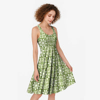 Omaomao Palaka Quilt Hawaii Midi Dress Hawaiian Tropical Monstera Sea Turtle