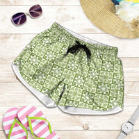 Omaomao Palaka Quilt Hawaii Shorts for Women Hawaiian Tropical Monstera Sea Turtle