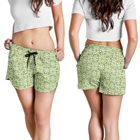 Omaomao Palaka Quilt Hawaii Shorts for Women Hawaiian Tropical Monstera Sea Turtle