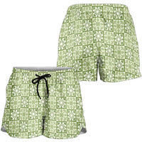Omaomao Palaka Quilt Hawaii Shorts for Women Hawaiian Tropical Monstera Sea Turtle