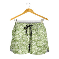 Omaomao Palaka Quilt Hawaii Shorts for Women Hawaiian Tropical Monstera Sea Turtle