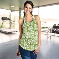 Omaomao Palaka Quilt Hawaii Women Racerback Tank Hawaiian Tropical Monstera Sea Turtle