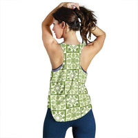 Omaomao Palaka Quilt Hawaii Women Racerback Tank Hawaiian Tropical Monstera Sea Turtle