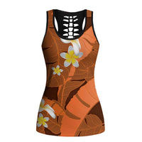Orange Banana Leaf Hawaii Hollow Tank Top Lau Maia Plumeria Tropical Summer Vibes