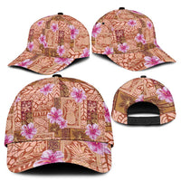 Orange Hawaii Hibiscus With Tropical Flowers Motifs Classic Cap - Polynesian Pride