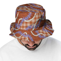 Orange Hawaii Palaka Honohono Pikake Bucket Hat Hawaiian Orchid Lei Polynesian Pattern - Polynesian Pride
