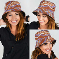 Orange Hawaii Palaka Honohono Pikake Bucket Hat Hawaiian Orchid Lei Polynesian Pattern - Polynesian Pride