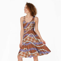 Orange Hawaii Palaka Honohono Pikake Midi Dress Hawaiian Orchid Lei Polynesian Pattern - Polynesian Pride