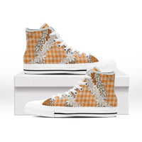 Orange Hawaii Tiare and Shell Lei High Top Shoes Hawaiian Palaka Luxury Vibes - Polynesian Pride