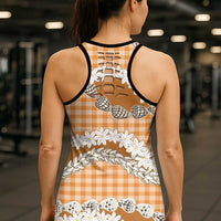 Orange Hawaii Tiare and Shell Lei Hollow Tank Top Hawaiian Palaka Luxury Vibes - Polynesian Pride