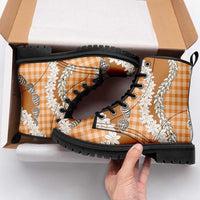 Orange Hawaii Tiare and Shell Lei Leather Boots Hawaiian Palaka Luxury Vibes - Polynesian Pride