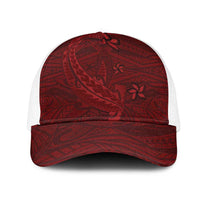 Oxblood Polynesia Mesh Trucker Cap Hawaiian Tribal Hammerhead Shark Tattoo LT14 One Size White Oxblood - Polynesian Pride