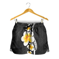 Pacific Hibiscus and Plumeria Tapa Pattern Shorts for Women Black Color - Polynesian Pride