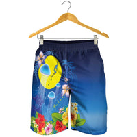 Palau Jellyfish Shorts for Men Ocean Heritage Tropical Plants - Polynesian Pride