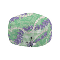 Pastel Green Hawaii Palaka Honohono Pikake Jeff Hat Hawaiian Orchid Lei Polynesian Pattern - Polynesian Pride