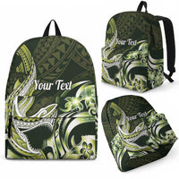 Personalized Hawaii Shark Tattoo Backpack Hawaiian Pattern Plumeria Lime Green