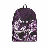 Personalized Hawaii Shark Tattoo Backpack Hawaiian Pattern Plumeria Purple
