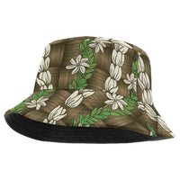 Pikake Maile Tiare Lei Bucket Hat Natural Lauhala Pattern