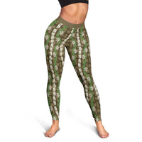 Pikake Maile Tiare Lei Leggings Natural Lauhala Pattern