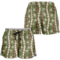 Pikake Maile Tiare Lei Shorts for Women Natural Lauhala Pattern