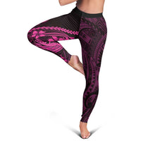 Pink Black Aloha Hawaii Leggings Polynesian Shark Tattoo With Plumeria - Polynesian Pride