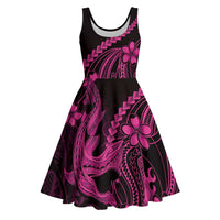 Pink Black Aloha Hawaii Midi Dress Polynesian Shark Tattoo With Plumeria - Polynesian Pride