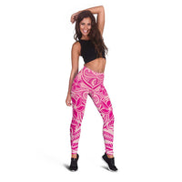 Pink Gradient Polynesia Leggings Hawaiian Tribal Hammerhead Shark Tattoo - Polynesian Pride