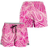 Pink Gradient Polynesia Shorts for Women Hawaiian Tribal Hammerhead Shark Tattoo - Polynesian Pride