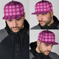 Pink Hawaiian Quilt Snapback Cap Hawaii Pineapple Monstera Palaka Motifs - Polynesian Pride