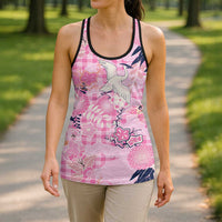 Pink Palaka Crane and Flowers Hollow Tank Top Japan Heritage Spirit - Polynesian Pride