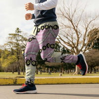 Pink Palaka Hawaii Jogger Pants Kukui Nut Pikake Lei Hawaiian Tapa Pattern - Polynesian Pride