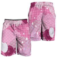 Pink Palaka Japanese Traditional Shorts for Men Asanoha Seigaiha Sakura Motif LT14 - Polynesian Pride