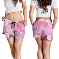 Pink Palaka Japanese Traditional Shorts for Women Asanoha Seigaiha Sakura Motif - Polynesian Pride