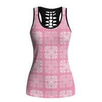 Pink Palaka Quilt Hawaii Hollow Tank Top Traditional Hawaii-plaid Pattern LT14 Female Pink - Polynesian Pride