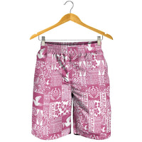 Pink Tonga Kilisimasi Fiefia Shorts for Men Pacific Patchwork Xmas Vibes - Polynesian Pride