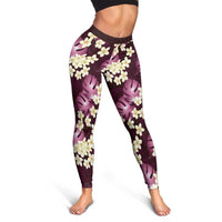 Pink Tropical Hawaii Leggings Seamless Monstera Plumeria Hawaiian Pattern - Polynesian Pride