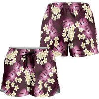 Pink Tropical Hawaii Shorts for Women Seamless Monstera Plumeria Hawaiian Pattern - Polynesian Pride