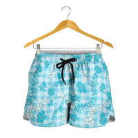 Polu Aloha Hawaii Shorts for Women Plumeria Lei With Palaka Motif - Polynesian Pride