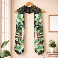 Polynesian Art Tattoo Graduation Stole Plumeria Flowers Green Gradient LT05 One Size Green - Polynesian Pride