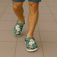 Polynesian Hibiscus Tropical Green Floral Clogs Shoes Tribal Pattern - Polynesian Pride