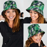 Polynesian Monstera Tiare Floral Bucket Hat Forest Green Tropical Plaid - Polynesian Pride